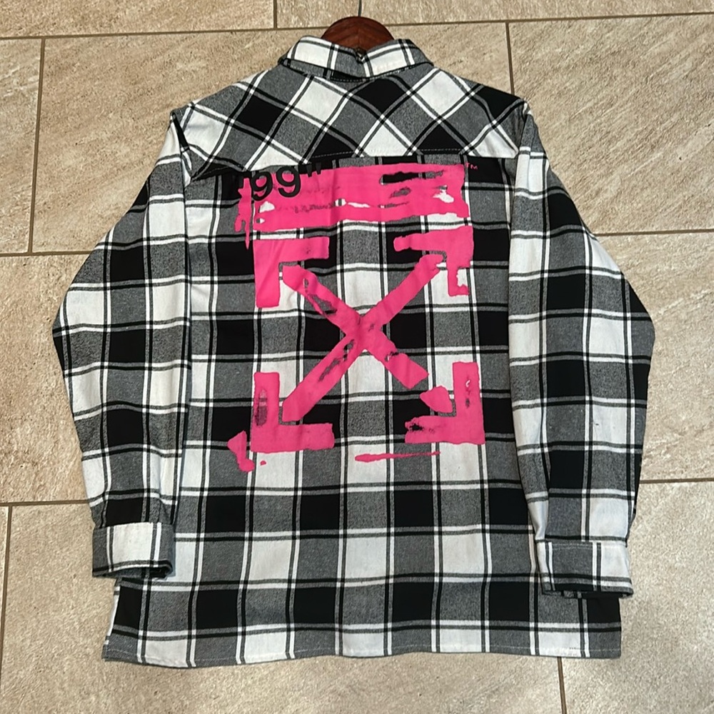 Off-White Pink diagonal stencil cross checkered flannel shirt